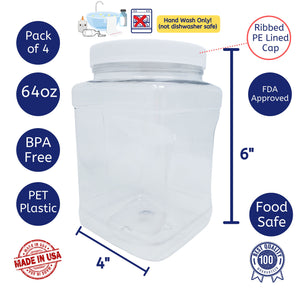Clear PET Square Grip Jar, 64 oz. - Best Containers