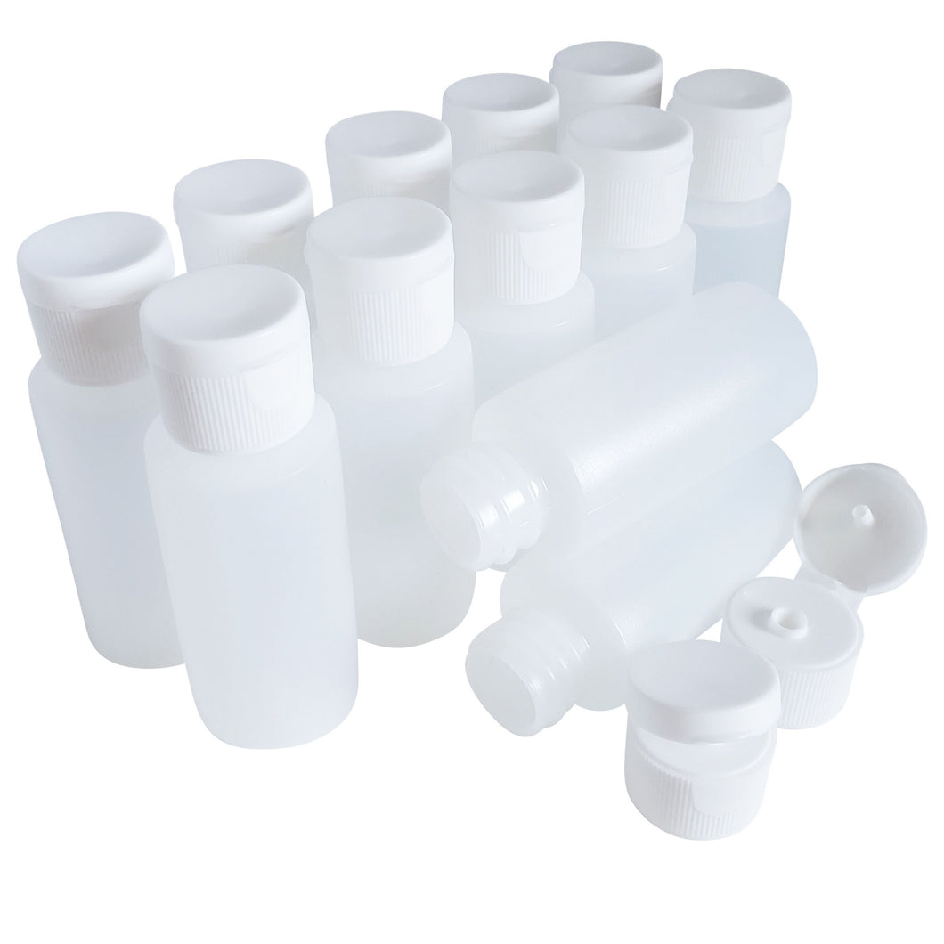 kelkaa 1oz HDPE Plastic Squeeze Bottles with White Flip Caps (Pack of